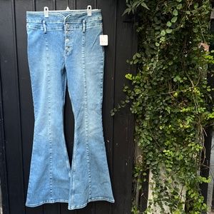 Free People After Dark Mid Rise Flare Hayley Blue - Size 30